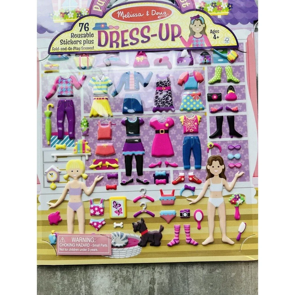 Melissa & Doug Dress Up 76 Reusable Puffy Sticker Play Set w/ Fold & Go Scenes